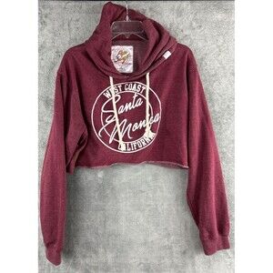 Pop Surf Women Large Red Crop‎ Hoodie Santa Monica CA Logo Beach Sweatshirt